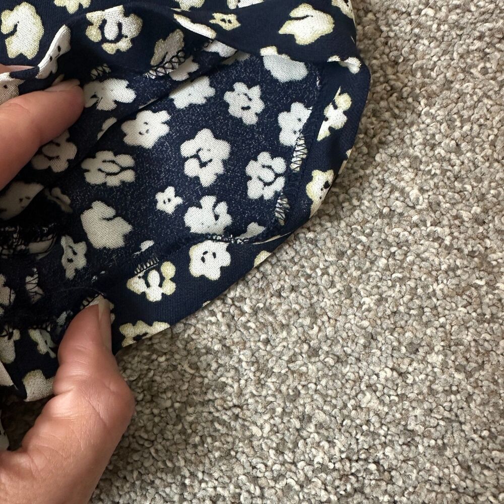 J. Crew Dress 4 Navy Blue Blurred Floral Teired Short Sleeve Mini A1380 - Picture 9 of 15